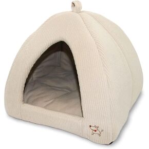 سرير بخيمة للحيوانات الأليفة للكلاب والقط من أفضل مستلزمات الحيوانات الأليفة - Beige Corduroy ، 16 "× 16" X H: 14 "