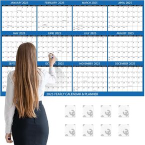 55 x 37in 2025 Wall Calendar Erasable Large Wet & Dry Erase 12 Month Cut into 3pcs Annual Yearly Wall Planner Laminated Paper Wall Calendar for School Home Office Organizing Planning, Horizontal