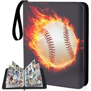 Basketball Card Binder 9 Pocket - Lictin Basketball Card Holder, Trading Card Binder, Sports Card Binder Collectible Trading Card Albums Fits 810 Cards with 45 Removable Sleeves (Baseball-Fire)
