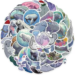 100 Pcs Manatee Stickers Waterproof PVC Manatee Stickers Cute Manatee Party Supplies Cartoon Manatee Stickers for Bike Motorcycle Skateboard Luggage