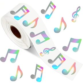 500Pcs Laser Music Note Sticker Holographic Musical Song Paper Decal 4 Designs Sparkly Sticker Label for Party Envelope Scrapbook DIY Supplies,1.5 in