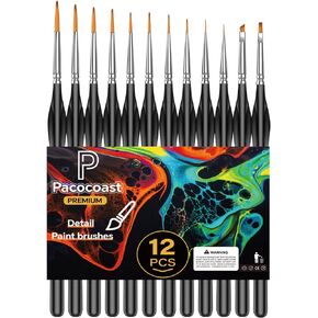 12PC Miniature Brushes, Pacocoast Detail Paint Brushes Set for Fine Detailing & Art Painting, Small Tiny Paint Brush Perfect for Acrylic, Paint by Number, Figurine, Craft, Models (Silver, Black)
