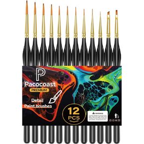 12PC Miniature Brushes, Pacocoast Detail Paint Brushes Set for Fine Detailing & Art Painting, Small Tiny Paint Brush Perfect for Acrylic, Paint by Number, Figurine, Craft, Models (Silver, Black)