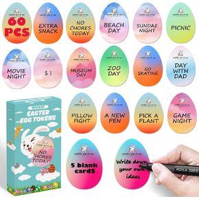 60 Packs Easter Basket Stuffers Easter Egg Tokens Easter Reward Tokens Gifts for Garden Party Favors Egg Hunt Prizes Plastic Activity Coins