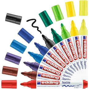 edding 4500 textile marker - set of 10 colours (basic) - round nib 2-3 mm - permanent fabric markers for drawing on textiles, wash-resistant up to 60 °C - marker pens for fabric lettering