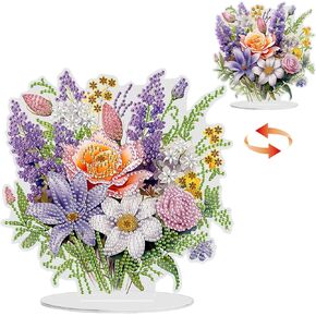 GHHKUD Flowers Diamond Painting Desktop Ornament Double Sided, Stand Up Diamond Art Ornaments for Adults, DIY Special Diamond Gem Craft Tabletop Placement Board Kit for Home Decor