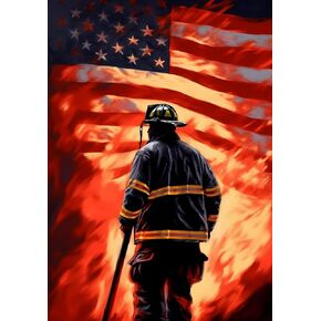 5D DIY Diamond Art Painting Patriot Firefighter 14x20 inches for Adults, Full Round Drill Rhinestone Embroidery for Wall Decoration
