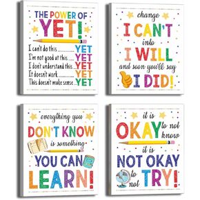 TANXM Framed Growth Mindset Canvas Wall Art,Motivational Classroom Poster, Inspirational Quotes Art Painting,School Office Classroom Teacher Decoration Art,Set of 4(8"X10"), Framed