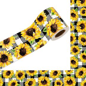 32.8Ft Sunflower Bulletin Board Border Black White Plaid Yellow Sunflower Die Cut Trim Border Roll for Summer Chalkboard Wall Decor