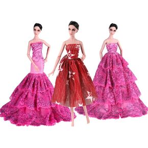 Doll Dress Handmade Fashion Clothes Evening Party Skirt Gown Exclusive Dress Outfit for 11.5 Inch Girl Dolls,Gift for Kids 3 to 8 Years Old (3 PCS,Pink)