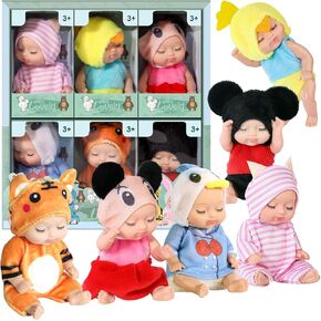 6 Sets 4 Inch Dolls Mini Reborn Baby Dolls with Animal Clothes Realistic Baby Doll Set for Girls Boys Toddlers and Kids 3+ (B)