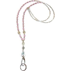 Pink Breast Cancer Awareness Women's Beaded Lanyard, ID Badge Card Holder Teacher Gift Nurse Keys Cruise Phone