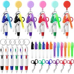 Yinkin 36 Pcs Nurse Badge Reel Accessories Nurse Pen Set for Badge Holder Permanent Marks Highlighter 4 in 1 Retractable Shuttle Pens Mini Scissors for Work Doctor Week Gift(Uniform Style)