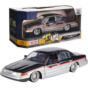 Motormax 1993-97 Ford Crown Victoria Lowrider 1:24 Diecast Model Black Metallic Get Low 79024 by All Star Toys