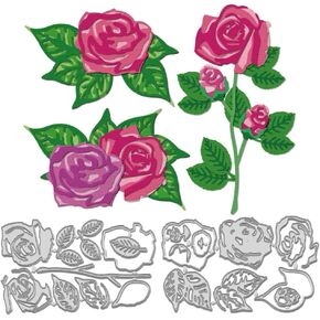 WADORN 2Pcs Rose Bouquet Cut Dies, Flower Die Cuts Wedding Rose Die Cut Embossing Stencil Template Carbon Steel Embossing Stencil Template for Scrapbooking Album Diary Decor Embossing Paper Cards