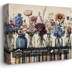 Retro Wildflowers Puzzles for Adults 1000 Pieces, PICKFORU Plant Floral Jigsaw Puzzle Book Pages, Book Puzzle for Flower Lover, Impossible Challenging Vintage Bookshelf Religious Puzzles as Art Decor