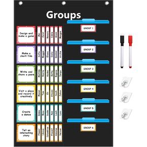 REGELETO Boho Small Group Management Pocket Chart with 114 Cards, Large Size 46 x 26.3 inch Classroom Small Group Organizer for School Teacher Elementary Preschool Learning Supplies (Black)