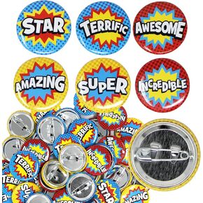 Recognition Pins Mini Reward Button Pins Bulk Kids Incentives Motivational Encouragement Pins 48 Awesome Buttons Kids Award Pin Badges Classroom Prize Box Student Superpower Superhero Mini Buttons