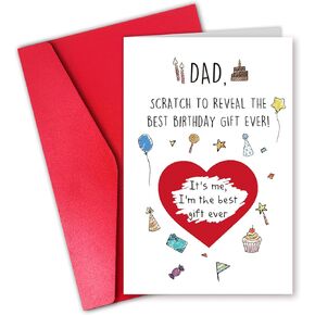 Dad Birthday Card, Scratch Off Birthday Card for Father, Funny Bday Cardstock from Daughter Son, Dad Bday Gift
