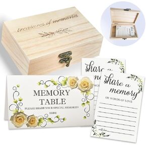 Share a Memory Card for Celebration of Life Ideas, 50Pcs Funeral Favors Memory Cards with Wooden Box, Memorial Service Keepsake Box, Funeral Gifts for Celebration of Life Decorations
