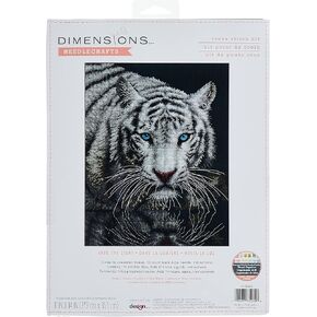 Dimensions 70-35289 Into The Light White Tiger Embroidery Cross Stitch Kit, 11" x 14", 14 Count Black Aida
