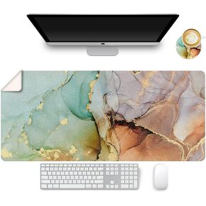 ArtSo Leather Desk Pad, XXL Large Mouse Pad, 35.4" x 15.7" Desk Mat, Waterproof PU Leather Desk Blotter Protector, Multifunctional Keyboard Pad, Non-Slip Writing Mat for Office Home, Purple Marble