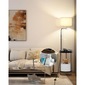 Lightdot 57in مصباح أرضي مع أرفف ، ومصابيح دائمة حديثة في منتصف القرن مع لمبة وحقيبة تخزين متضمنة ، طاولة نهاية عمود أسود مع شيد الكتان لغرفة المعيشة ، غرفة النوم ، المكتب