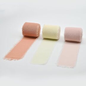 Nude Chiffon Silk Ribbon 3 Rolls 2 Inch x 7Yd Ribbons Set for Wedding Invitations Bridal Bouquets Gifts Wrapping DIY Crafts