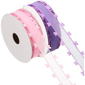 PATIKIL 1 Inch x 20 Yard Organza Chiffon Ribbon Set, Sheer Heart Decorative Ribbon for Valentine's Day Gift Wrapping Wreath Bow Craft DIY Decoration, Pink,Purple