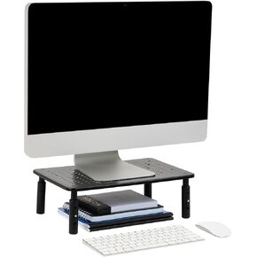 Mind Reader Monitor Stand, Height Adjustable, Ventilated Laptop Riser, Metal, 14.5" L x 9.25" W x 4-5.5" H, Set of 2, Black
