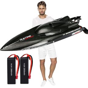 RTR 25.5Inches FT011 Large Remote Control Brushless Boat RC Speed Watercraft 2.4G 4WD 55KM/H for Hobby Adult (2-Batteries)