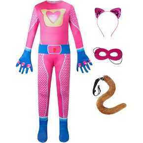 Super Kitten Costume for Girls, 5 Pcs Cute Super Cats Cosplay Costume for Kids Toddler Girls