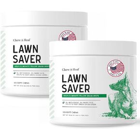 Green Grass Lawn Saver, Dog Urine Neutrelizer, 120 Soft Chews - Reduces Burns and Yellow Spots, Natural Ingredients, Fuss-Free Treatment - Chew + Heal