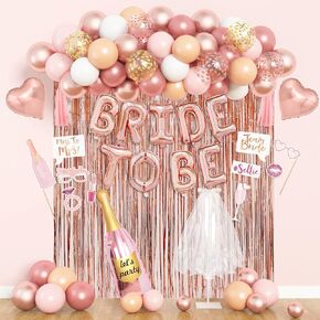 Amandir Bachelorette Party Decorations Supplies, Rose Gold Bridal Shower Decorations Bride To Be Pink White Gold Confetti Foil Heart Balloons, Veil, Photo Booth Props, Fringe Curtains, Paper Tassels