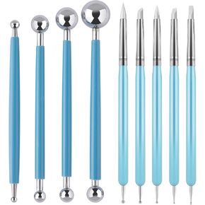 9PCS Silicone Clay Sculpting Tool, Clay Shaper & Sculpter Brushes, Ball Stylus Tools for Dotting, Painting Mandalas, Embossing, Nail Art, Polymer, Pottery Crafts, Rhinestone, Drafting, Rock