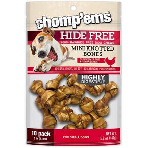 CHOMP 'EMS Chicken Hide Free Dog Chews - Rawhide Free Dog Treats - No Hide Alternative Chew Treat for All Life Stages, Bone, 2", 10 Count
