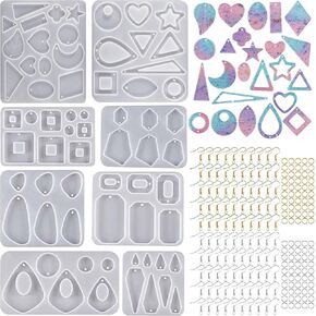 Cayway 8 PCS Earring Resin Moulds Kit Include Earring DIY Casting Mould, Earring DIY Casting Mould with Ear Hook for Resin, Earring Resin Crafts DIY