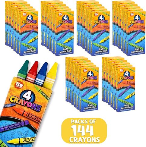 Crayons Bulk Pack Case Of 144 4-Packs, Premium Color Crayons for Kids and Toddlers, Non-Toxic, for Party Favors, Restaurants, Goody Bags, 576 Crayons! (144 Crayon Packs Only) in Saudi Arabia