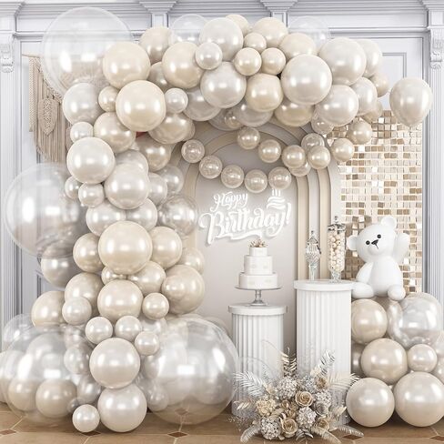 White Balloons Garland Arch Kit,120Pcs Pearl Sand White and Double Stuffed Balloons Garland Different Sizes for Girl Women Birthday Bridal Baby Shower Wedding Party Bachelorette Decorations in Saudi Arabia