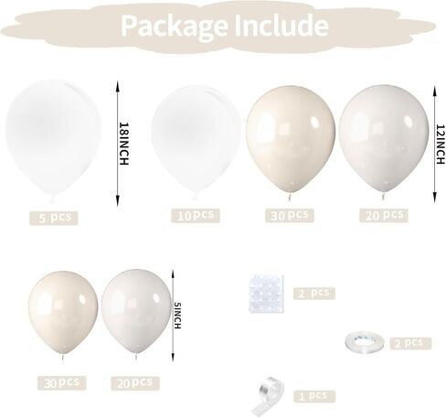 White Balloons Garland Arch Kit,120Pcs Pearl Sand White and Double Stuffed Balloons Garland Different Sizes for Girl Women Birthday Bridal Baby Shower Wedding Party Bachelorette Decorations in Saudi Arabia