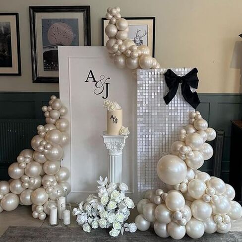 White Balloons Garland Arch Kit,120Pcs Pearl Sand White and Double Stuffed Balloons Garland Different Sizes for Girl Women Birthday Bridal Baby Shower Wedding Party Bachelorette Decorations in Saudi Arabia