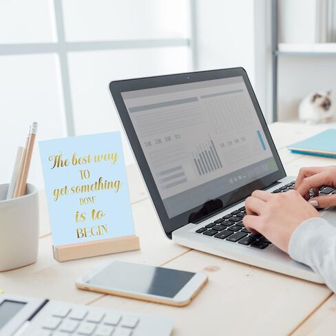 15 Pieces Inspirational Quote Desk Card with 2 Pieces Wooden Block Desk Stands, Stamped Display Colored Positive Affirmations Card Motivational Display for Women Office in Saudi Arabia