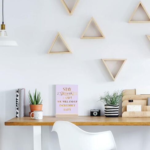 15 Pieces Inspirational Quote Desk Card with 2 Pieces Wooden Block Desk Stands, Stamped Display Colored Positive Affirmations Card Motivational Display for Women Office in Saudi Arabia