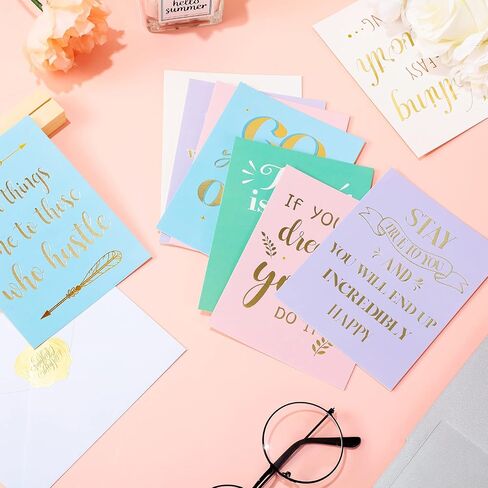 15 Pieces Inspirational Quote Desk Card with 2 Pieces Wooden Block Desk Stands, Stamped Display Colored Positive Affirmations Card Motivational Display for Women Office in Saudi Arabia
