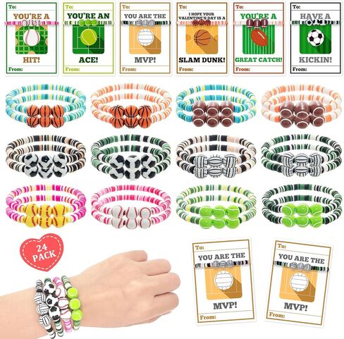 MOVINPE Valentines Day Cards for Girls Classroom Bulk, 24 Pack Friendship Bead Bracelets with Valentines Day Gift Cards, Classroom Prizes, Exchange Gift, Valentine’s Day Cards for Kids School in Kuwait