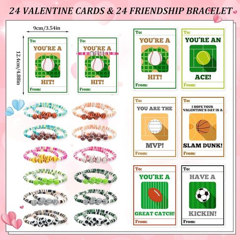 MOVINPE Valentines Day Cards for Girls Classroom Bulk, 24 Pack Friendship Bead Bracelets with Valentines Day Gift Cards, Classroom Prizes, Exchange Gift, Valentine’s Day Cards for Kids School in Kuwait