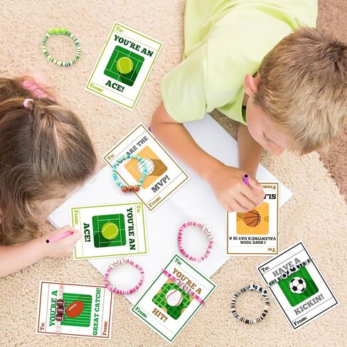 MOVINPE Valentines Day Cards for Girls Classroom Bulk, 24 Pack Friendship Bead Bracelets with Valentines Day Gift Cards, Classroom Prizes, Exchange Gift, Valentine’s Day Cards for Kids School in Kuwait