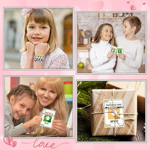 MOVINPE Valentines Day Cards for Girls Classroom Bulk, 24 Pack Friendship Bead Bracelets with Valentines Day Gift Cards, Classroom Prizes, Exchange Gift, Valentine’s Day Cards for Kids School in Kuwait