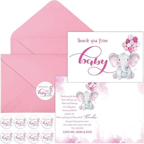 Zhanmai 50 Sets Dame Shower Thank You Cards You Elephant تحت عنوان 50 استحمام الطفل ، شكرًا لك ملاحظات مع 50 مغلفات وملصقات بطاقة هدايا Boy Boy Party Canner Canner (Blue) in Kuwait
