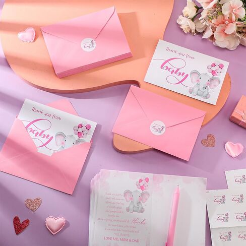 Zhanmai 50 Sets Dame Shower Thank You Cards You Elephant تحت عنوان 50 استحمام الطفل ، شكرًا لك ملاحظات مع 50 مغلفات وملصقات بطاقة هدايا Boy Boy Party Canner Canner (Blue) in Kuwait